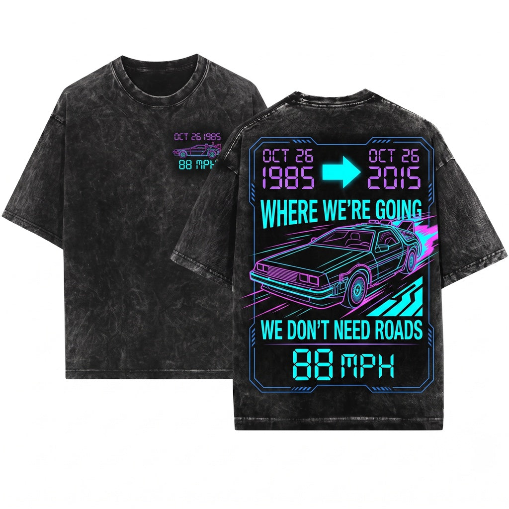 Retro 80s Sci-Fi 88mph Future Movie Graphic Unisex Wash T-Shirt