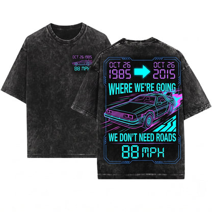 Retro 80s Sci-Fi 88mph Future Movie Graphic Unisex Wash T-Shirt