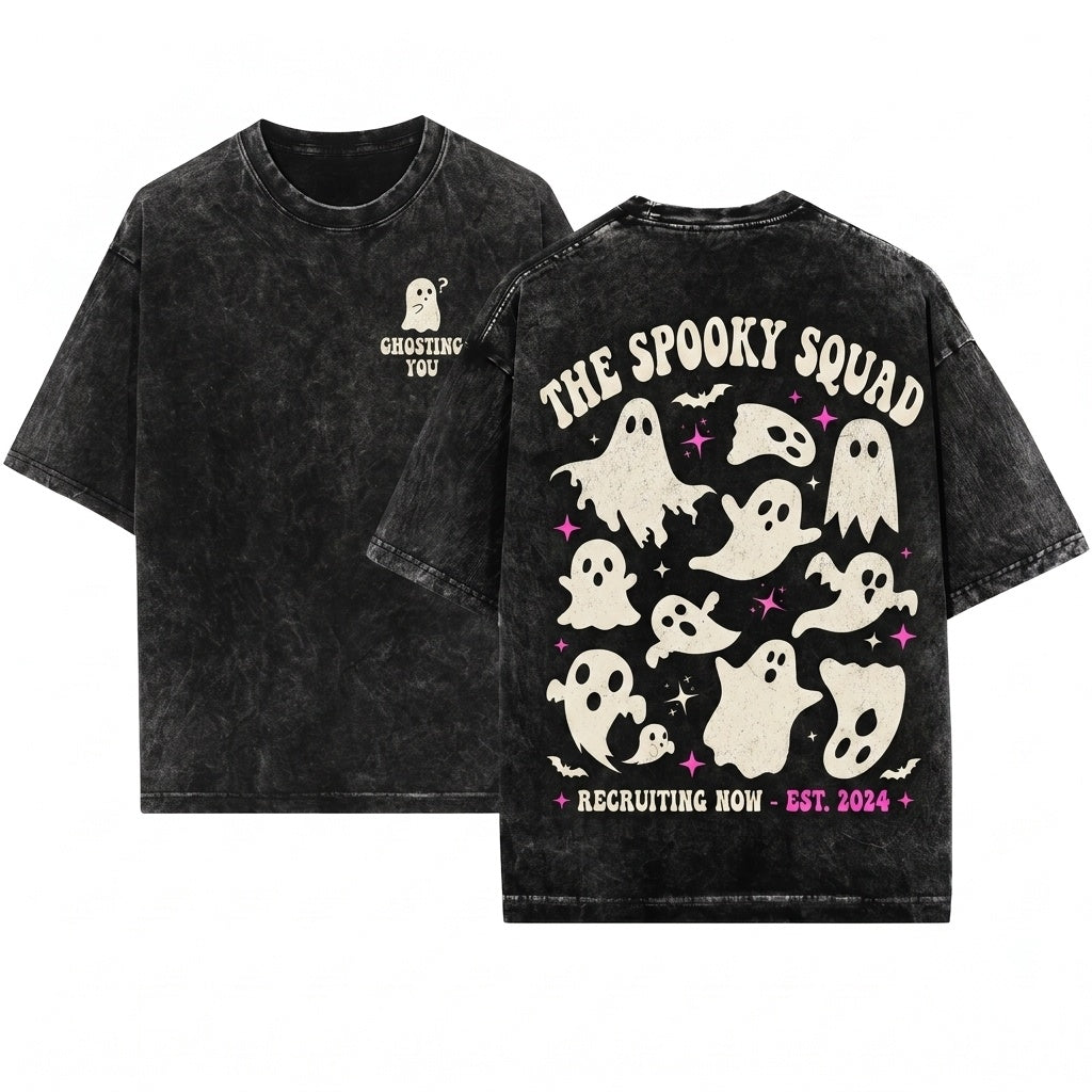 Cute Retro Ghost Collage Spooky Season Halloween Unisex Wash T-Shirt
