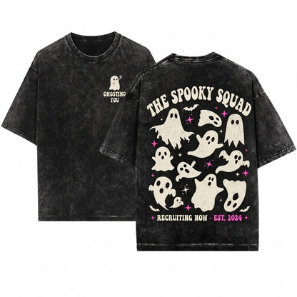Cute Retro Ghost Collage Spooky Season Halloween Unisex Wash T-Shirt