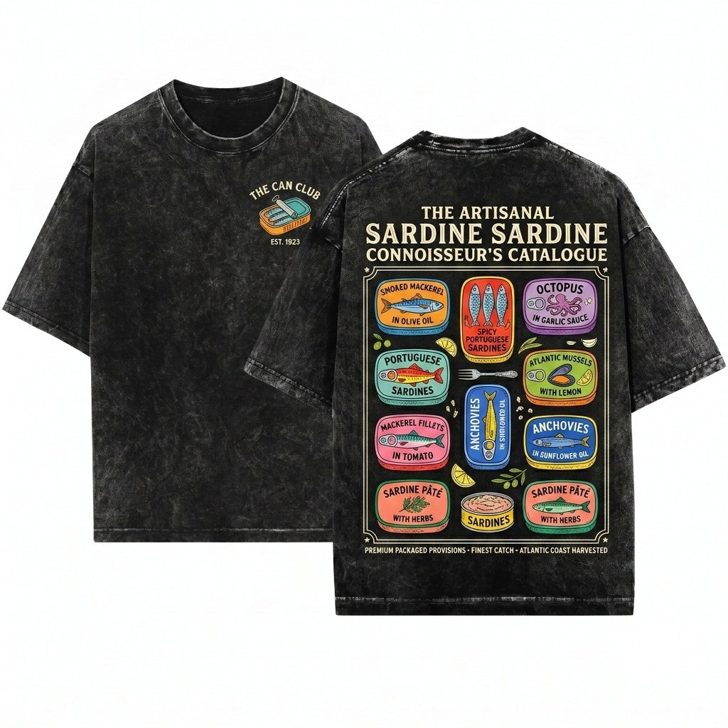 Sardine Tinned Fish Fisherman Aesthetic Portugal Beach Preppy Summer Unisex Wash T-Shirt