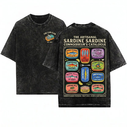 Sardine Tinned Fish Fisherman Aesthetic Portugal Beach Preppy Summer Unisex Wash T-Shirt