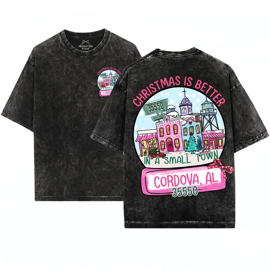 Cute Small Town Snow Globe Zipcode Holiday Winter Scene Sublimation Christmas Unisex Wash T-Shirt