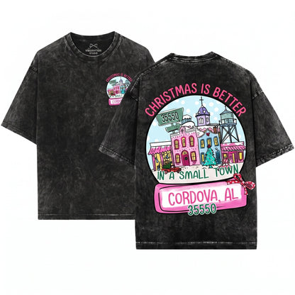 Cute Small Town Snow Globe Zipcode Holiday Winter Scene Sublimation Christmas Unisex Wash T-Shirt