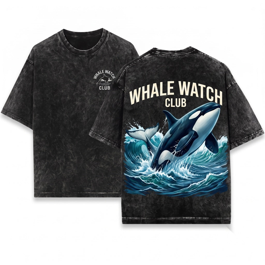 Embroidered Orca Whale Watch Club PNW Seattle Puget Sound Ocean Marine Life Nature Gift Unisex Wash T-Shirt