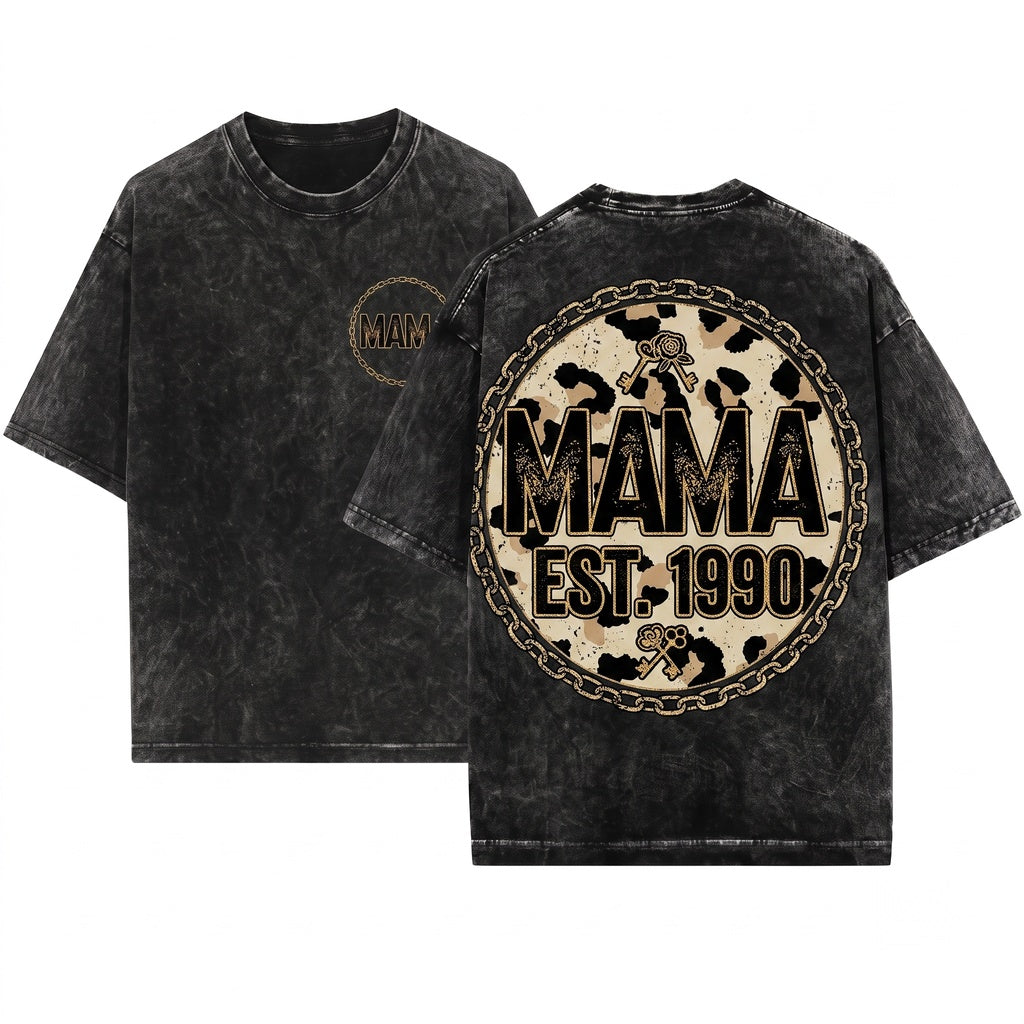 Mama Leopard Print Circle Western Cowboy Crewneck Sweatshirt Unisex Wash T-Shirt