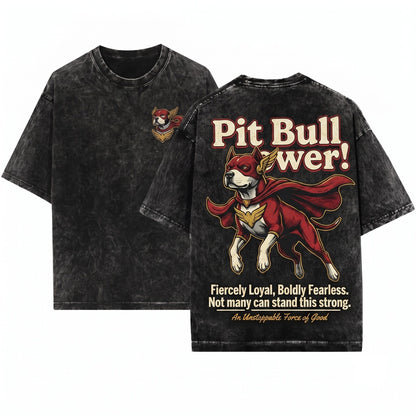 Pitbull Dog Mom Dad Owner Lover Gift Superhero Comic Hero Nerdy Geek Unisex Wash T-Shirt