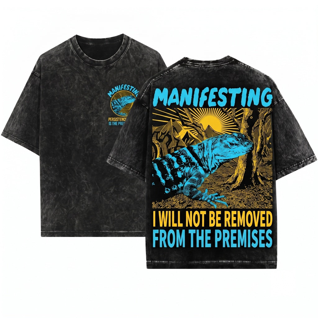 Manifesting I Will Not Be Removed From The Premises Funny Vintage Japanese Lizard Graphic Unisex Wash T-Shirt