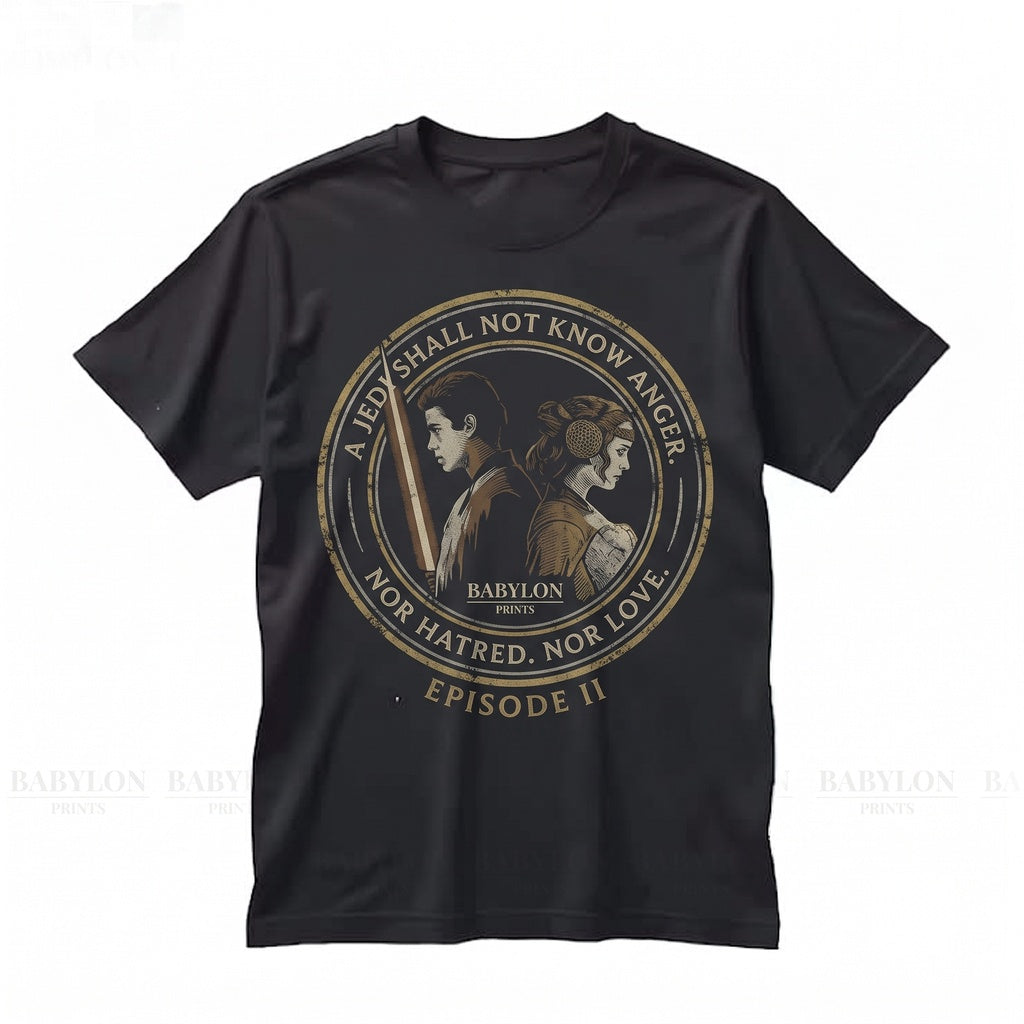 Vintage Attack of The Clones Anakin and Padme Movie Poster Graphic Sci-Fi Prequel World Trip Fan Apparel Unisex TShirt