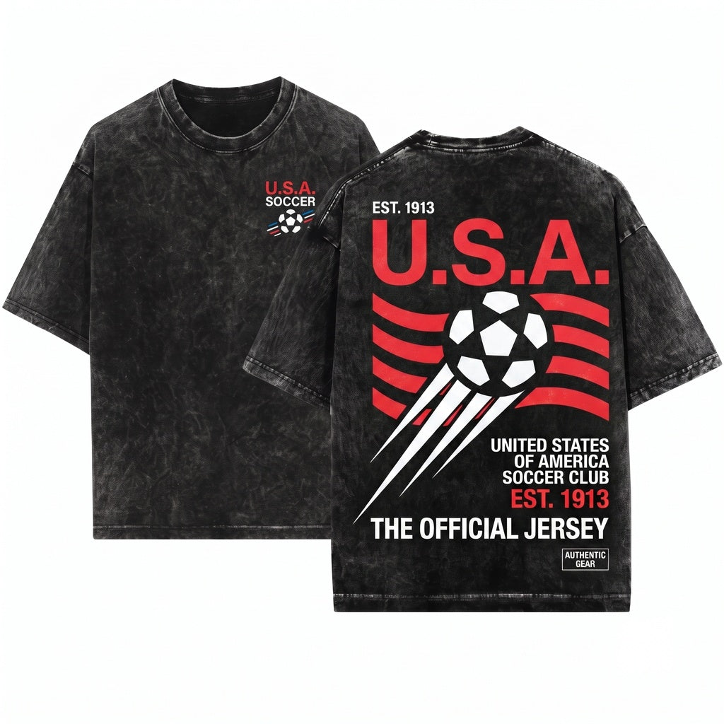 1990s United States Soccer Retro USA Team Graphic Unisex Wash T-Shirt