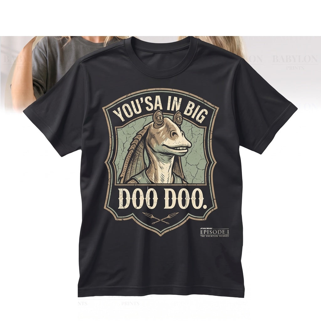 Vintage Jar Jar Binks Graphic Double-Sided Retro Sci-Fi Comedy Meme Cotton Top Unisex TShirt