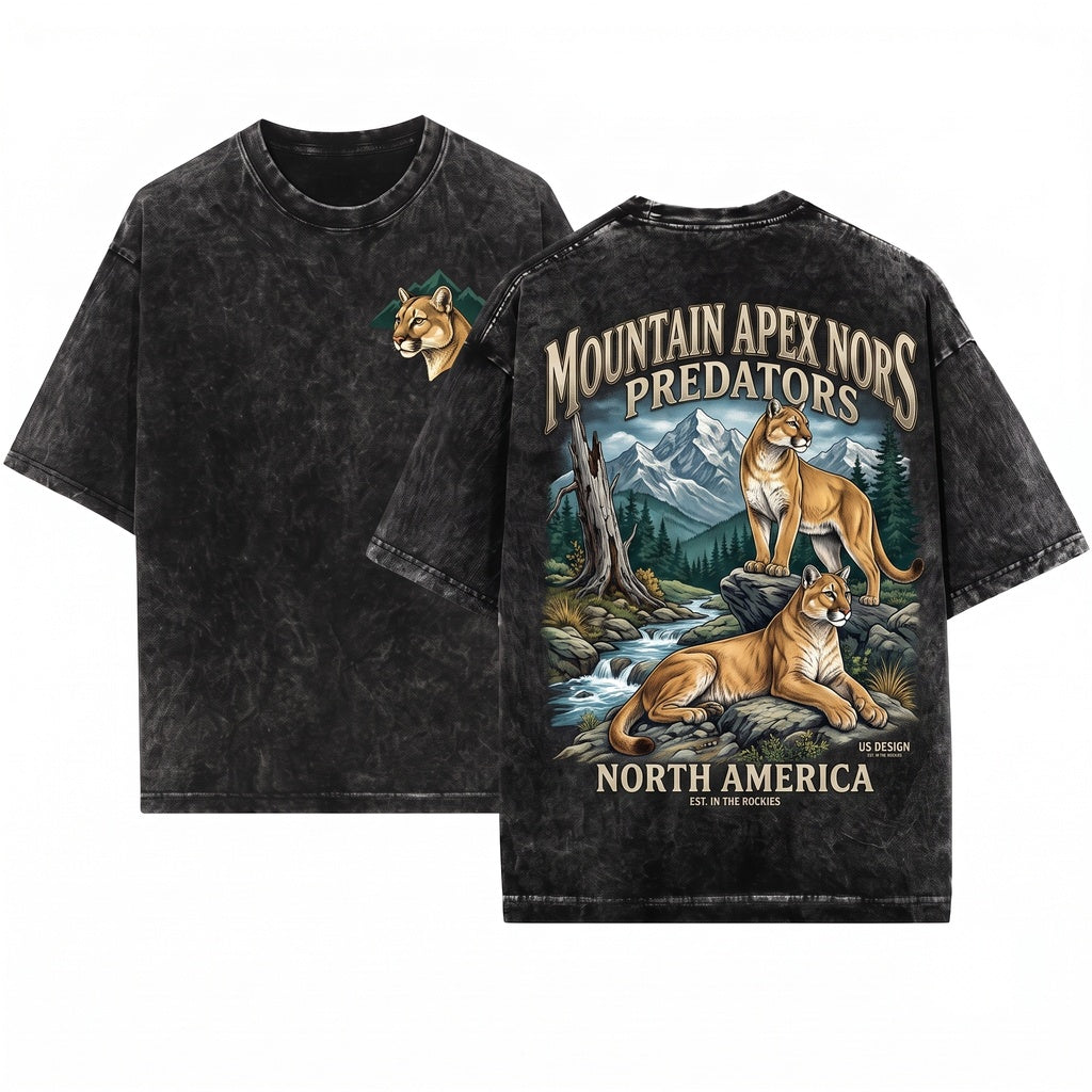 Classic Vintage Mountain Lion Cougar Graphic Wildlife Nature Western Adventure Animal Gift Top Unisex Wash T-Shirt