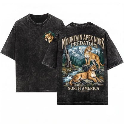 Classic Vintage Mountain Lion Cougar Graphic Wildlife Nature Western Adventure Animal Gift Top Unisex Wash T-Shirt