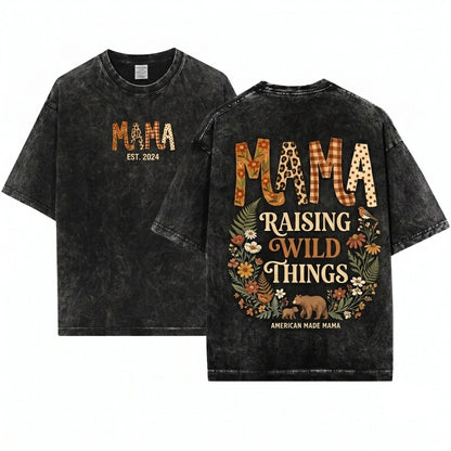 Vintage Floral Leopard Gingham Dot Retro Autumn Fall Thanksgiving Mama Mom Graphic Unisex Wash T-Shirt