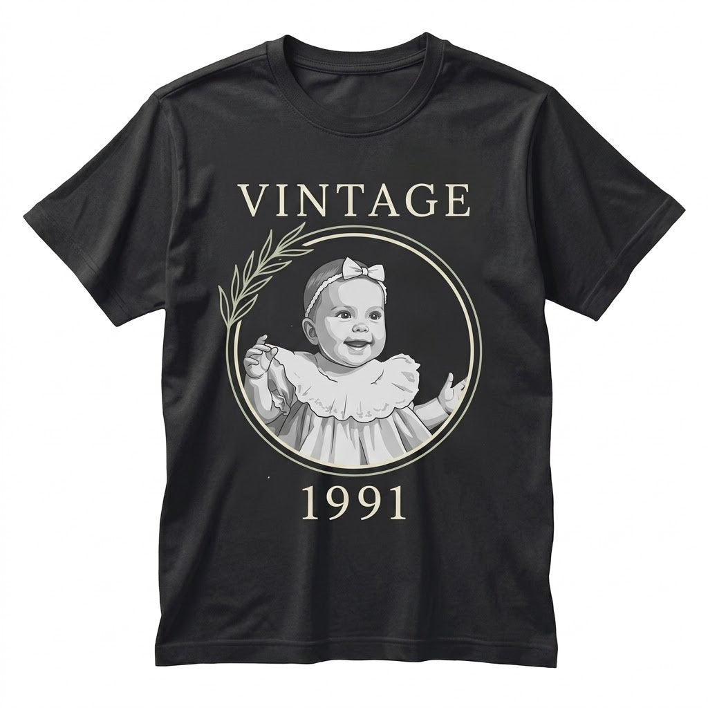 Personalized Custom Photo Birthday Gift Vintage 1995 30th 40th Milestone Unisex TShirt