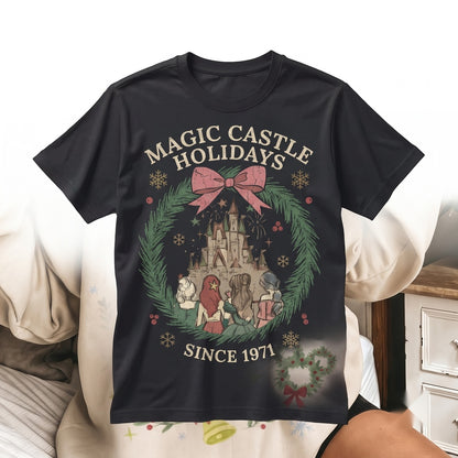 Retro Princess Christmas Magic Castle Holiday Family Vacation Trip Unisex TShirt