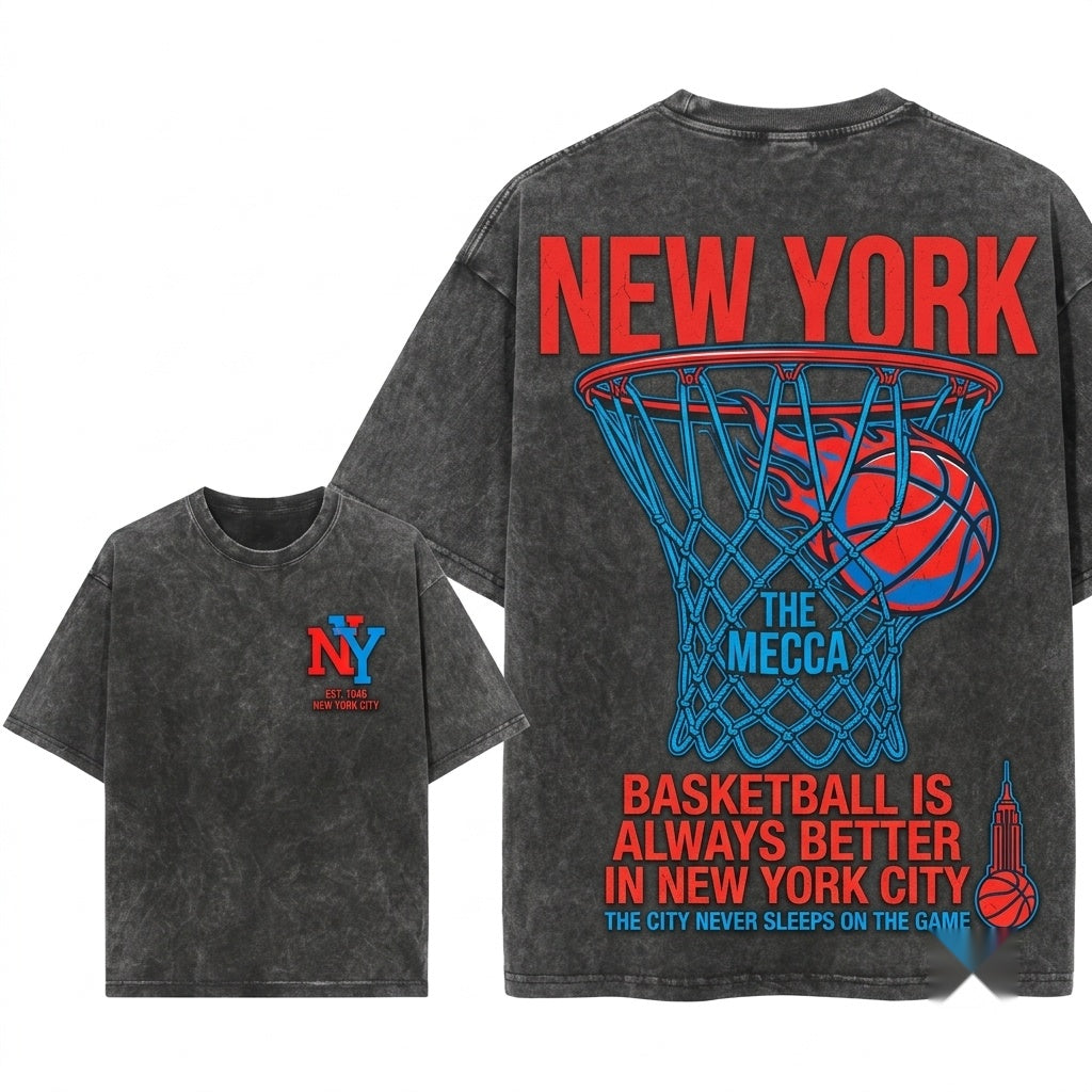 New York Basketball Streetwear Crewneck Unisex Wash T-Shirt