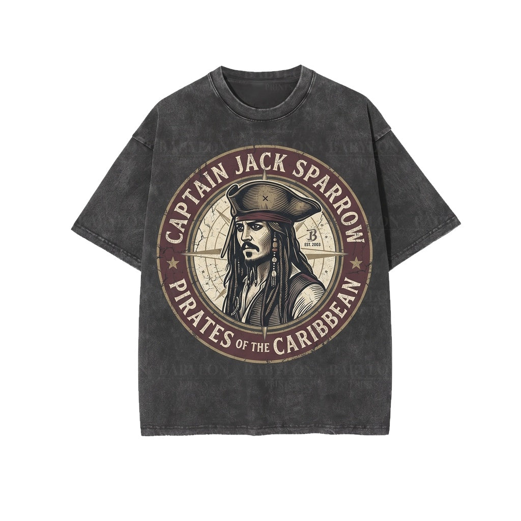 Oversized Jack Sparrow Swashbuckler Captain Graphic Theme Park Apparel, Caribbean Buccaneer Fan Gift Unisex TShirt