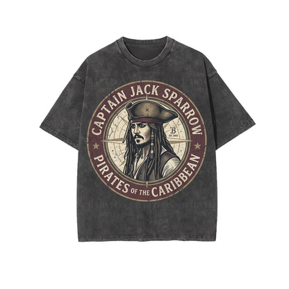 Oversized Jack Sparrow Swashbuckler Captain Graphic Theme Park Apparel, Caribbean Buccaneer Fan Gift Unisex TShirt