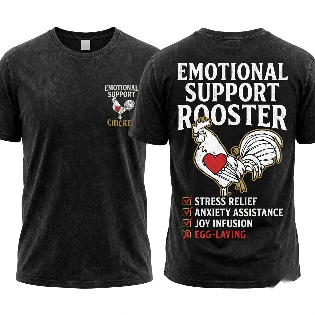 Mens Emotional Support Cock Rooster Chicken Farmer Birthday Humorous Animal Gift Unisex Wash T-Shirt