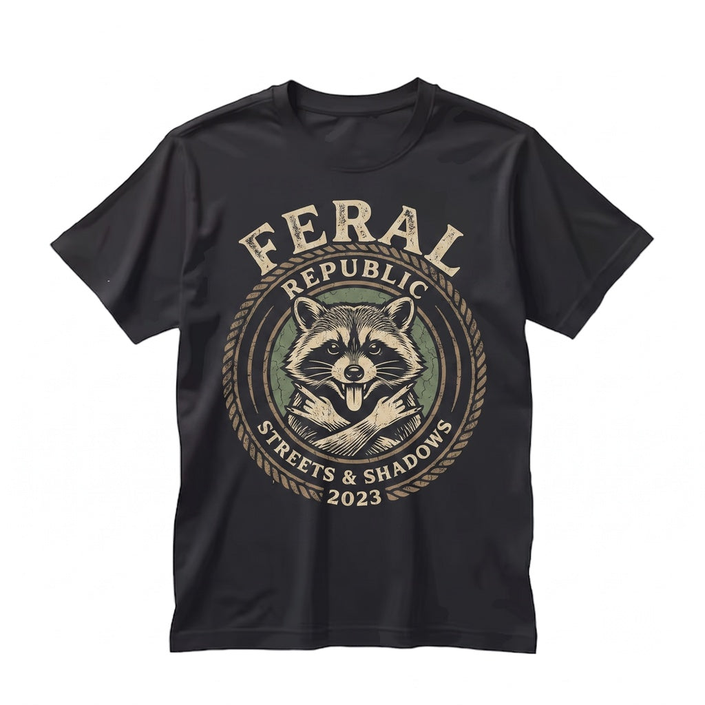 Feral Raccoon Rock and Roll Music Band Graphic Tongue Out Concert Unisex TShirt