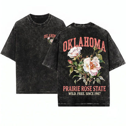 Oklahoma Native Floral Crewneck Pride Unisex Wash T-Shirt