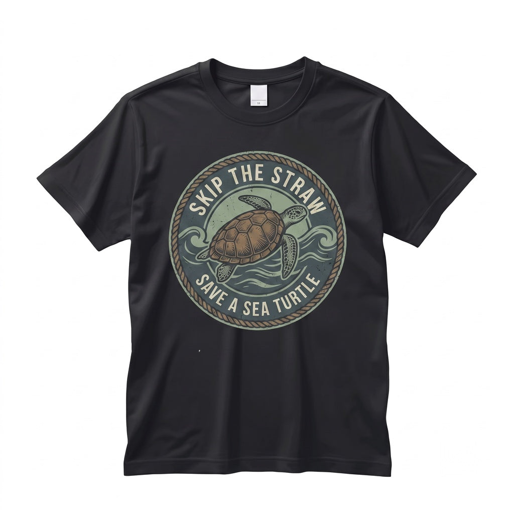 Save The Turtles Skip Plastic Straw Ocean Animal Lover Eco Friendly Graphic Unisex TShirt