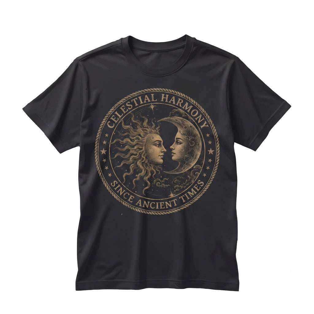 Sun Moon Balance Celestial Astrology Graphic Top in Pepper Vintage Wash, Unisex TShirt