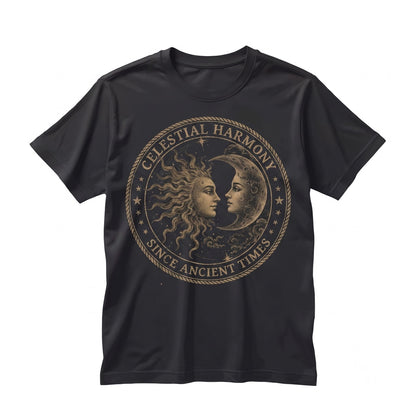 Sun Moon Balance Celestial Astrology Graphic Top in Pepper Vintage Wash, Unisex TShirt