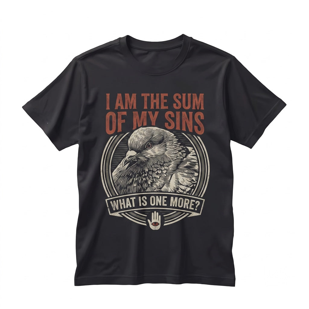 I Am The Sum Of My Sins Vintage Japanese Funny Pigeon Graphic Humor Retro Unisex TShirt
