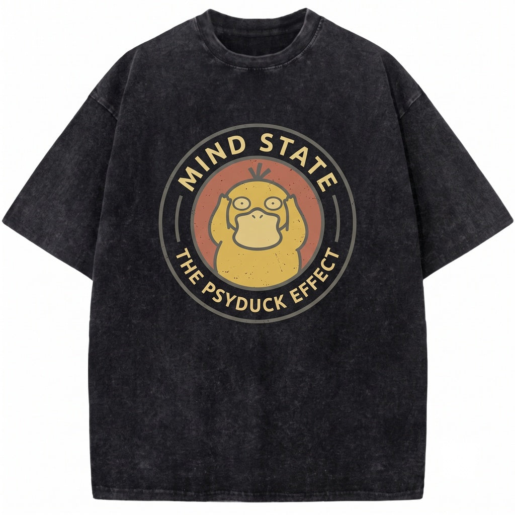 Vintage Psyduck Washed See No Evil Hear Speak Graphic Duck Funny Anime Oversized Gift Unisex TShirt