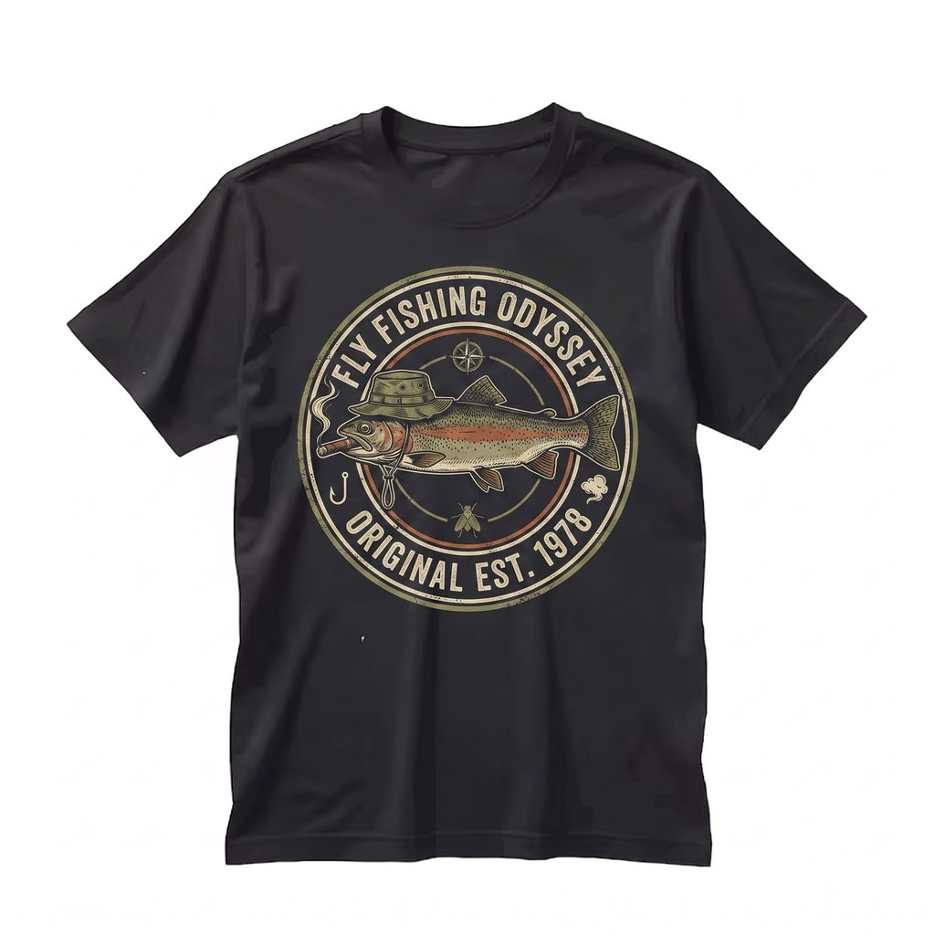 Funny Vintage Trout Angler Graphic Smoking Hat Fly Fishing Gift for Him Unisex TShirt