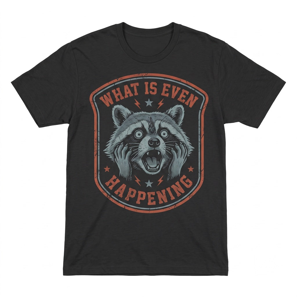 Funny Raccoon What Is Even Happening Meme Retro Trash Panda Graphic Sarcastic Weirdcore Gift Apparel Unisex TShirt