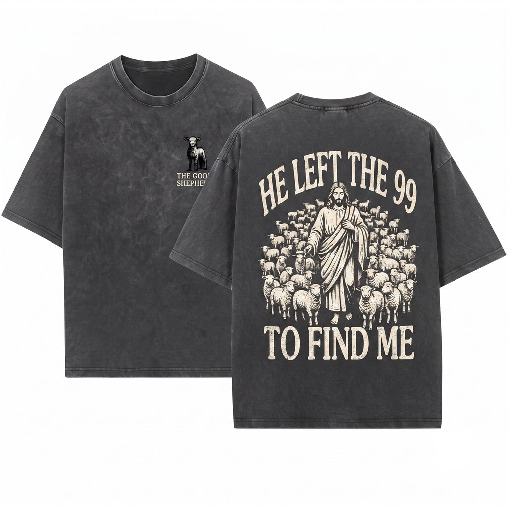 Retro Comfort Religious He Left The 99 Christian Comfy Bible Verse Faith Apparel Unisex Wash T-Shirt