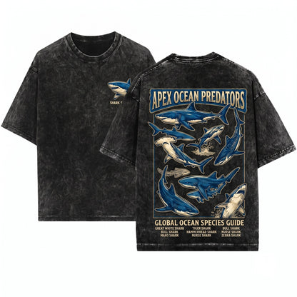 Vintage Shark Graphic Ocean Predator Marine Life Cool Sea Animal Aesthetic Top Gift Unisex Wash T-Shirt