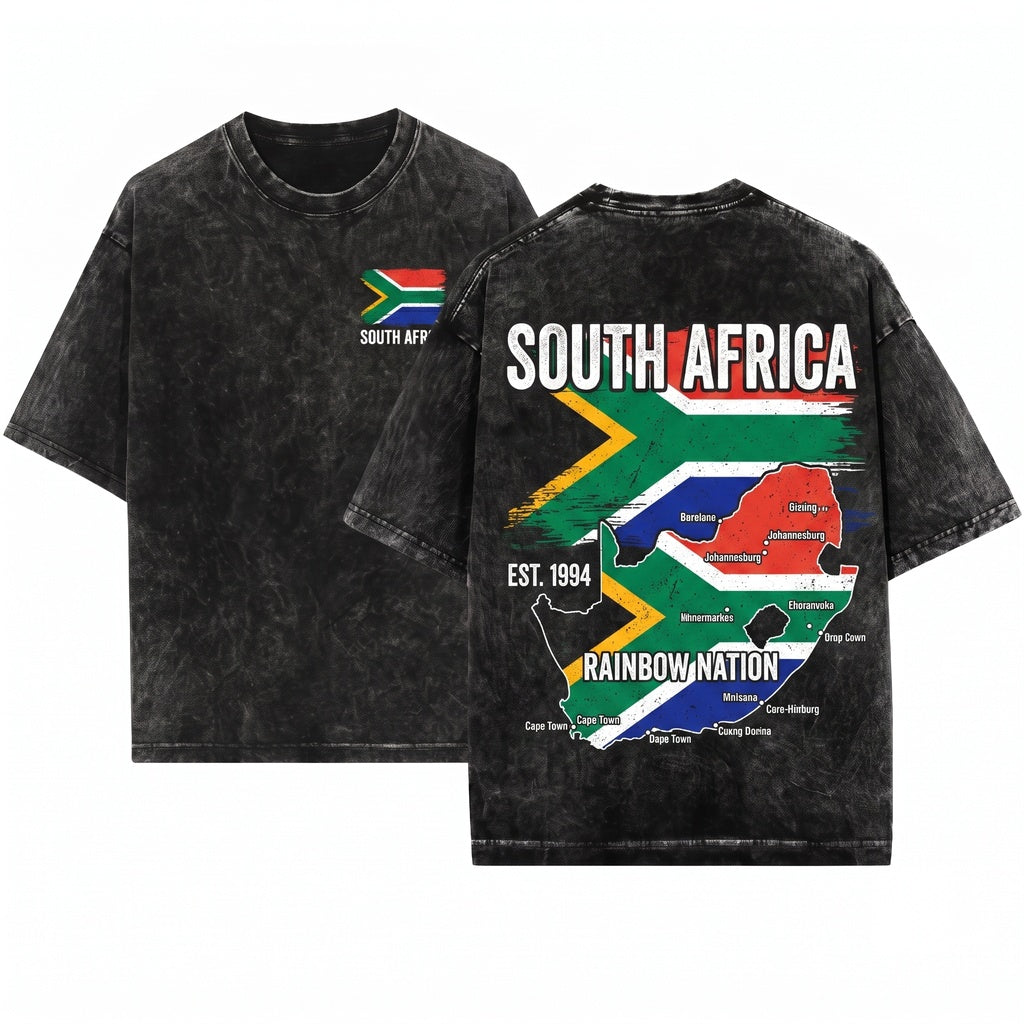 South Africa Flag Pride Vintage Heritage Patriotic Born Roots Travel Vacation Present Family Sport Teams Unisex Wash T-Shirt