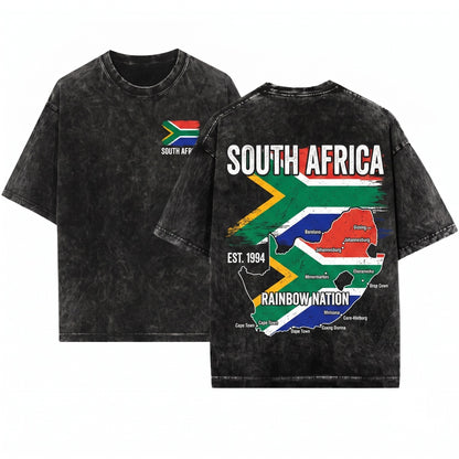 South Africa Flag Pride Vintage Heritage Patriotic Born Roots Travel Vacation Present Family Sport Teams Unisex Wash T-Shirt