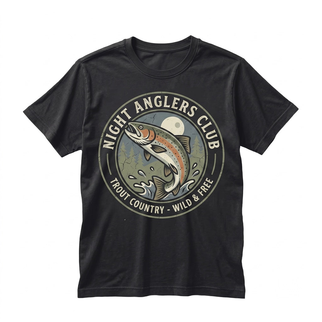 Rainbow Trout Moonlit Lake Graphic 90s Fisherman Gift Outdoor Adventure Unisex TShirt