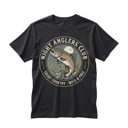 Rainbow Trout Moonlit Lake Graphic 90s Fisherman Gift Outdoor Adventure Unisex TShirt