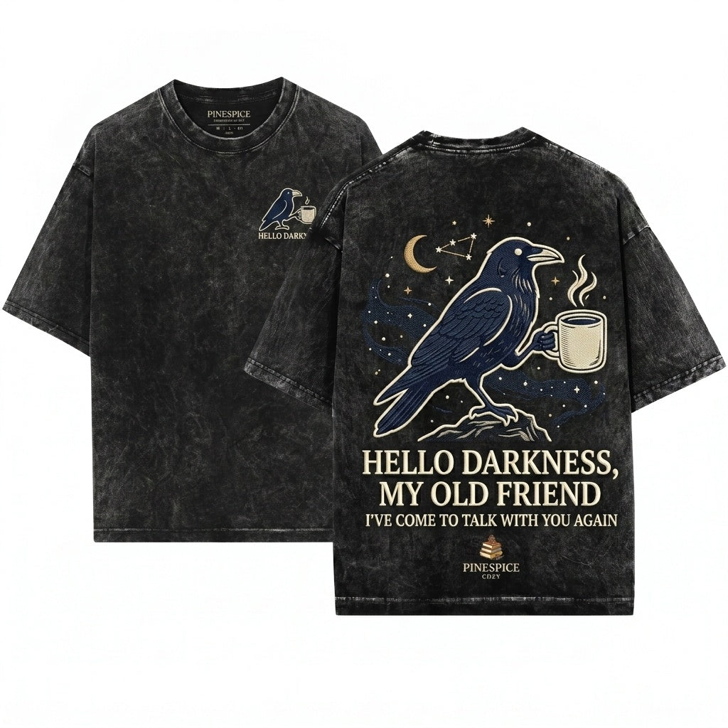 Darkness Crow Embroidered Coffee Bird Funny Goth Caffeine Lover Humor Unisex Wash T-Shirt