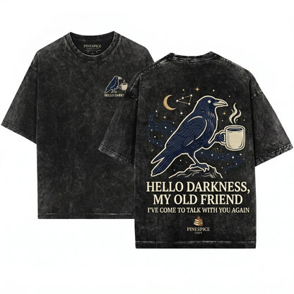 Darkness Crow Embroidered Coffee Bird Funny Goth Caffeine Lover Humor Unisex Wash T-Shirt
