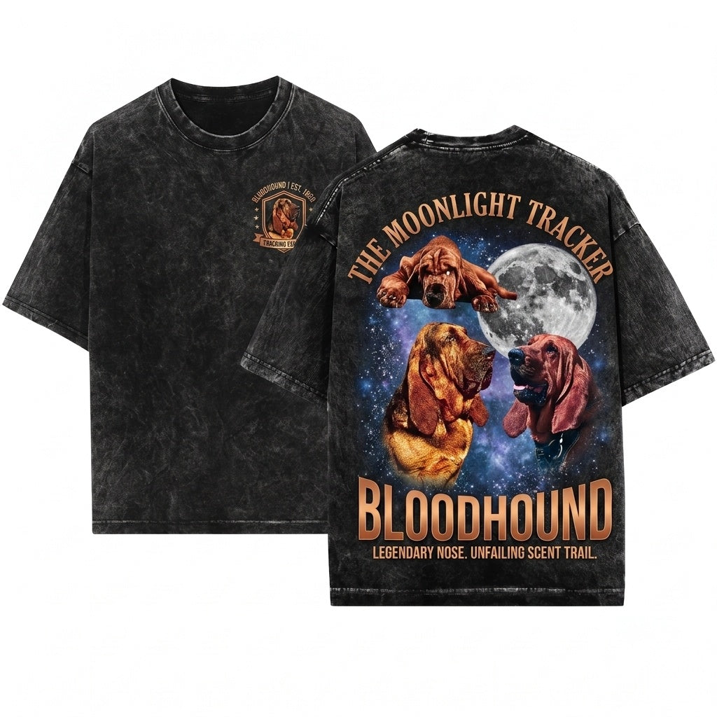 Three Bloodhound Moon Galaxy Space Tracking Dog Cosmic Owner Gift Apparel Unisex Wash T-Shirt