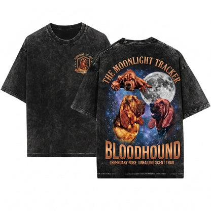 Three Bloodhound Moon Galaxy Space Tracking Dog Cosmic Owner Gift Apparel Unisex Wash T-Shirt
