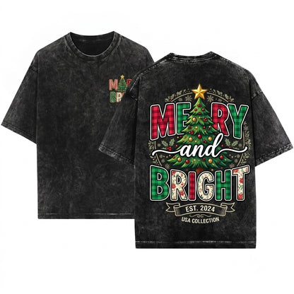 Lace Preppy Merry Bright Christmas Plaid Checkered Xmas Doodles Tree PNG Graphic Graphic T-Shirt Unisex Wash T-Shirt