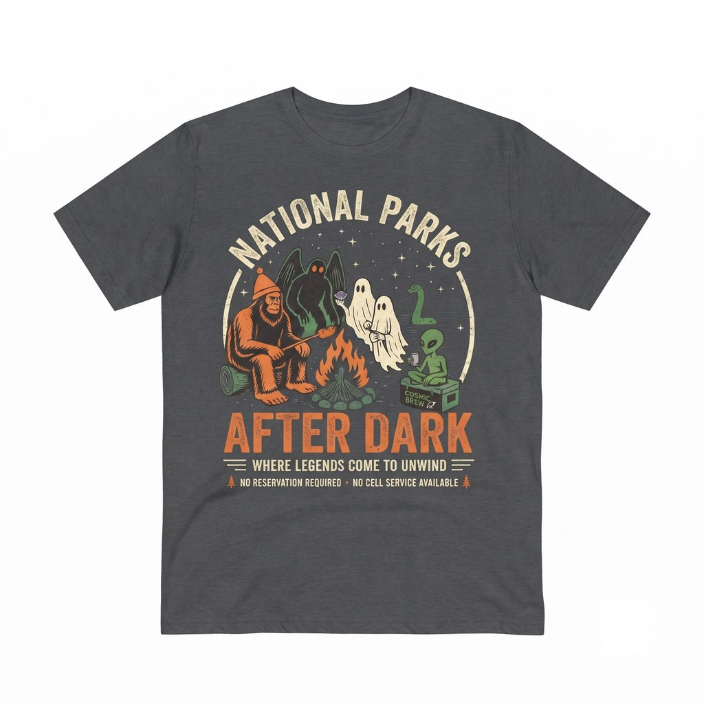 Cryptid Camping National Parks After Dark Bigfoot Mothman Ghost Alien Graphic Unisex TShirt