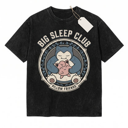 Vintage Snorlax Jigglypuff Cute Anime Washed Kawaii Cartoon Graphic Birthday Gift Boys Unisex TShirt