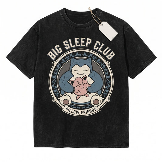 Vintage Snorlax Jigglypuff Cute Anime Washed Kawaii Cartoon Graphic Birthday Gift Boys Unisex TShirt