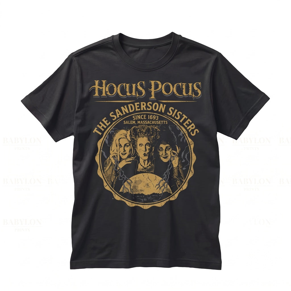 Retro Witch Sisters Graphic Halloween Party Apparel Salem Spooky Graphic Unisex TShirt