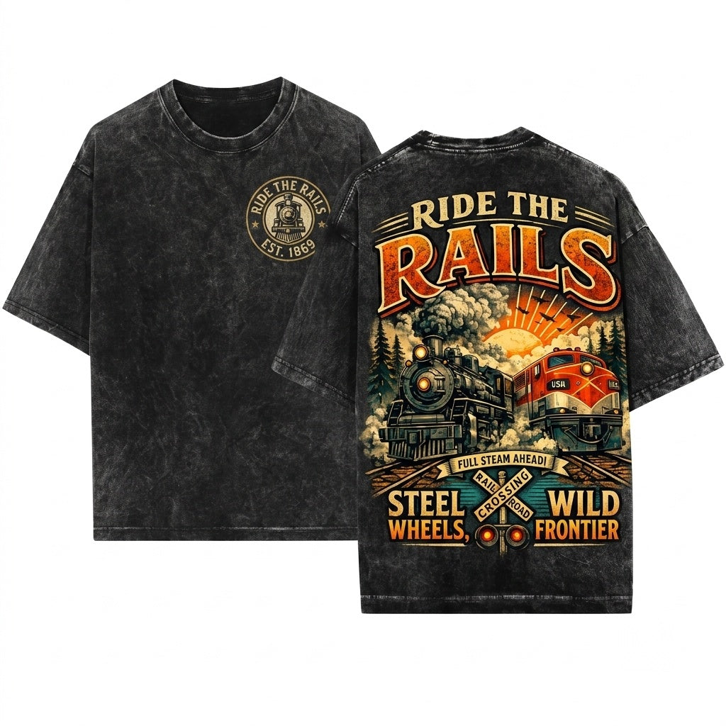 Vintage Steam Engine Ride The Rails Diesel Train Top Full Steam Ahead Gift Unisex Wash T-Shirt