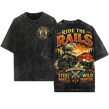 Vintage Steam Engine Ride The Rails Diesel Train Top Full Steam Ahead Gift Unisex Wash T-Shirt